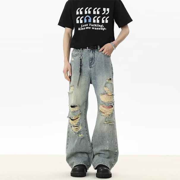 Trendy Men's Summer Jeans High Street Style Cool And Stylish Handsome Personalized Hong Kong Style 2025_mkmklike.com