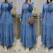 Women's Blue Patchwork Maxi Dress Dubai Turkish Clothing Fashionable Elegant Denim Dress_mkmklike.com