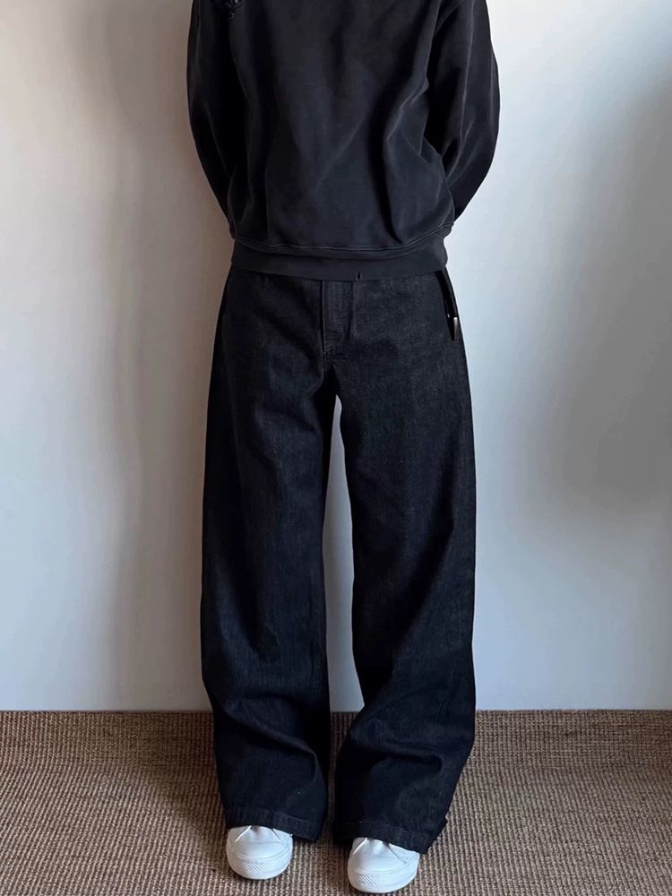 Men's Clothing Black Red Rimmed Denim Trousers Straight Wide Leg A Line Narrow Jeans_mkmklike.com
