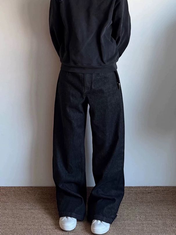 Men's Clothing Black Red Rimmed Denim Trousers Straight Wide Leg A Line Narrow Jeans_mkmklike.com