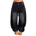 Women's High-Waisted Gradient Black And Gray Frayed Edge Wide Leg Jeans Vintage Distressed Floor-Length Denim_mkmklike.com