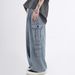 Men's Clothing new three-dimensional patch pocket jeans national trend brand hip-hop couple washed loose wide-leg trousers for men and women_mkmklike.com