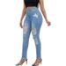 Women's Clothing High-Waisted Ripped Skinny Jeans Regular Fit Solid Color Denim For Spring/Autumn_mkmklike.com