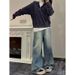 Guochao Street Niche Design Sense Reverse Wear Design Wide-leg Jeans Men And Women Versatile Mopping Hip-hop Straight Trousers_mkmklike.com