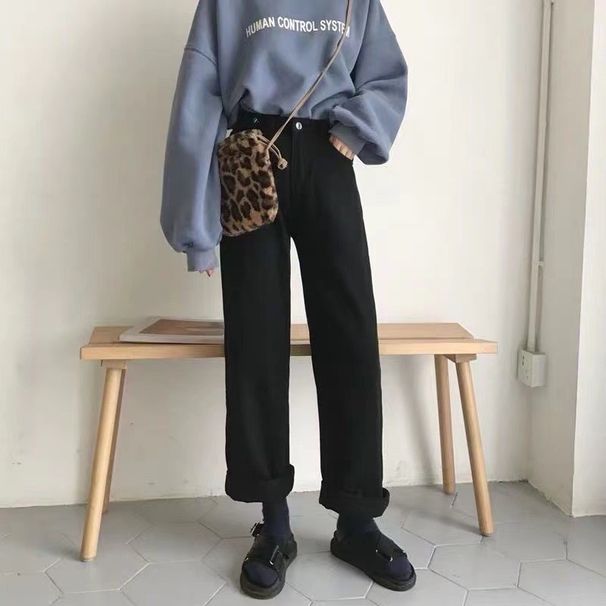 Fleece-Lined Thickened Wide-Leg Jeans 2024 Autumn Winter New Casual Loose High-Waisted Slimming Straight-Leg Long Pants_mkmklike.com