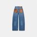 European And American ZA Cross-border RA Foreign Trade Wholesale Leather Patchwork Washed For Women, Baggy Low-waist_mkmklike.com