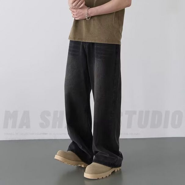 Men's Retro Straight Leg Loose Fit Jeans - Classic High Street Style, Comfortable Cotton Denim For Casual Wear_mkmklike.com