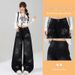 2026 Spring New Fashion Women's High-Waisted Slimming Denim Pants With Sparkling Rhinestones, Versatile Floor-Length_mkmklike.com