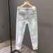 Men's Clothing Summer New Ripped Nine Point Pants Fashion Brand Jeans Slim Fit Cuffed Pants Light Color Pants_mkmklike.com