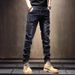 New Black And Gray Jeans Men's Slim-fitting Straight Trendy Brand Elastic Pants Casual Men's Scratched Trousers_mkmklike.com