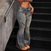 Women's Clothing Women's BAGGY Flared Jeans Frayed Floor Length Long Pants_mkmklike.com