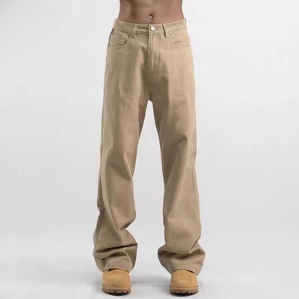 Men's Clothing Spring And Autumn Retro Khaki Casual Workwear Washed Pants Boys Loose Straight Jeans_mkmklike.com