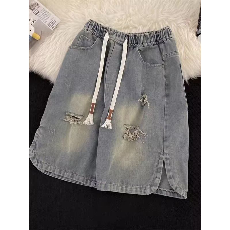 Men's Ripped Denim Shorts American High Street Style Loose Straight Washed Casual Sports Old Fashioned Versatile_mkmklike.com