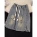 Men's Ripped Denim Shorts American High Street Style Loose Straight Washed Casual Sports Old Fashioned Versatile_mkmklike.com