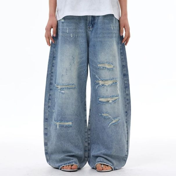 High Waisted Wide Leg Jeans Ripped For Women Slimming Loose Retro Floor Length Straight Leg Pants Spring_mkmklike.com