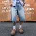 Retro Washed Blue Denim Frayed Hem Shorts Loose Fit Slimming Casual Versatile Korean Style Basic Six Point Pants_mkmklike.com