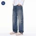 Nordmann Muqiu Clothing | American Retro Floral Washed High Street Jeans Men's Straight Loose Cool Casual Long Pants_mkmklike.com