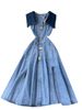 Women's Clothing Sleeveless Sundress Woman Scheming Cutout Waist Slim Long Retro Denim Dress Woman_mkmklike.com