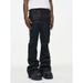 Men's Coated Waxed Flared Jeans – High Street RO Style, Relaxed Fit With Slight Stretch & Distressed Hem (Black, S-XXXL)_mkmklike.com