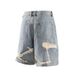 Men's Summer Trendy Denim Shorts Light Blue Washed Frayed Edges Loose Straight Leg Jeans_mkmklike.com