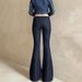 Retro Blue Low Rise Cropped Denim Flared Pants For Women Casual Simple Trousers England Style Fashion Autumn New Hot Girl_mkmklike.com