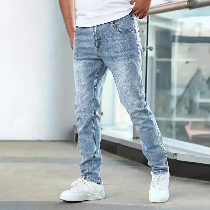 Men's Clothing Popular Stretch Men's Casual Solid Color Jeans Men's Slim Fit Versatile Black Gray Dark Blue Men's Trousers_mkmklike.com