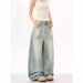 "Men's Deconstructed Washed Jeans – Distressed Blade-Cut Wide-Leg Trousers (Vintage Streetwear, Oversized Fit,Summer Lightweight)"_mkmklike.com