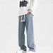 Men's Clothing Straight Leg Jeans, Spring Versatile Loose American High Street Casual US Embroidered Trousers_mkmklike.com