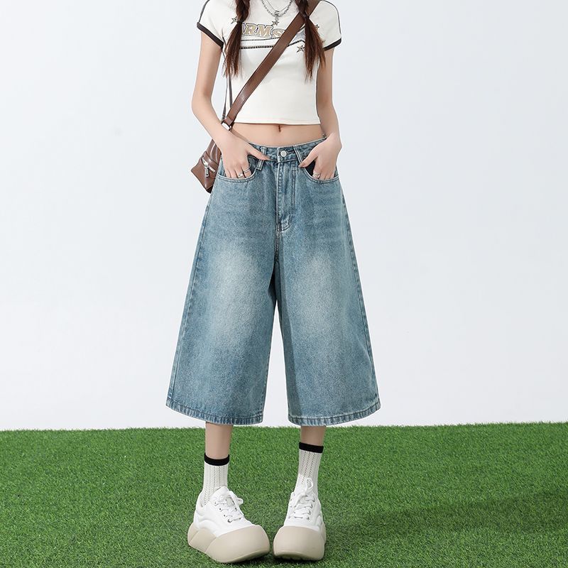 Women’s Clothing Retro Street Casual High Waist Slim Loose Straight Wide Leg Cropped Jeans For Women Summer_mkmklike.com