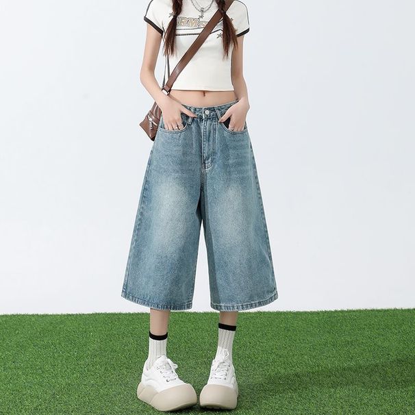 Women’s Clothing Retro Street Casual High Waist Slim Loose Straight Wide Leg Cropped Jeans For Women Summer_mkmklike.com