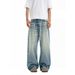 "American Vintage Washed Straight Leg Jeans For Men - Classic Whisker Pattern Cleanfit Denim Pants With Relaxed Wide Leg"_mkmklike.com