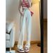 Retro High-Waisted Wide Leg Jeans Loose Straight Floor-Length Pants Hong Kong Style For Petite Women Solid Color England Fashion_mkmklike.com