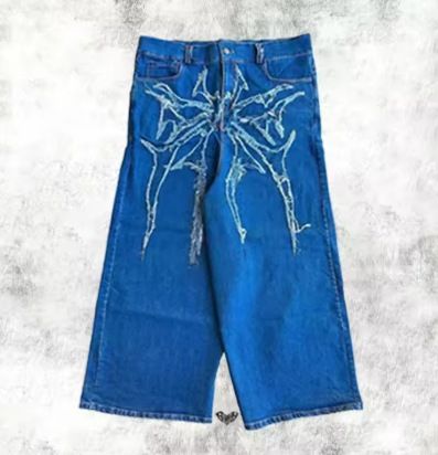 Men's Clothing Millennium Ghost Jeans High Street Spider Embroidered Patch Hip Hop Streetwear Gothic Vintage Oversized Loose_mkmklike.com