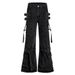 Vibe Style Niche Ribbon Denim Flared Men Heavy Washed Vintage Tie Design Workwear Long Pants Trendy_mkmklike.com