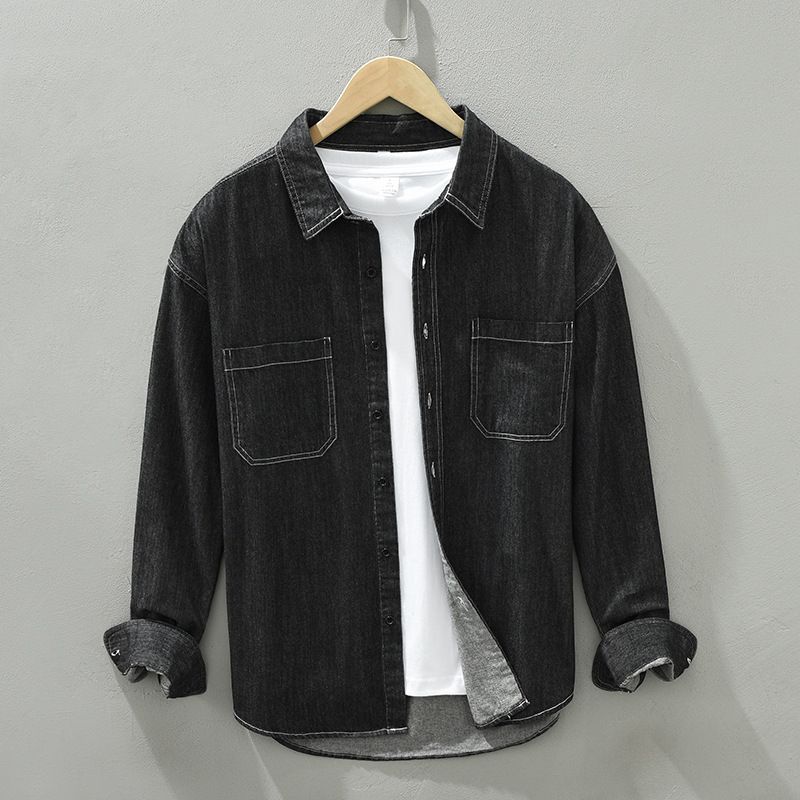 Men's Clothing Cotton Men's Denim Shirt Jacket Long Sleeve Trendy Men's Work Shirt Loose Japanese Casual Shirt_mkmklike.com