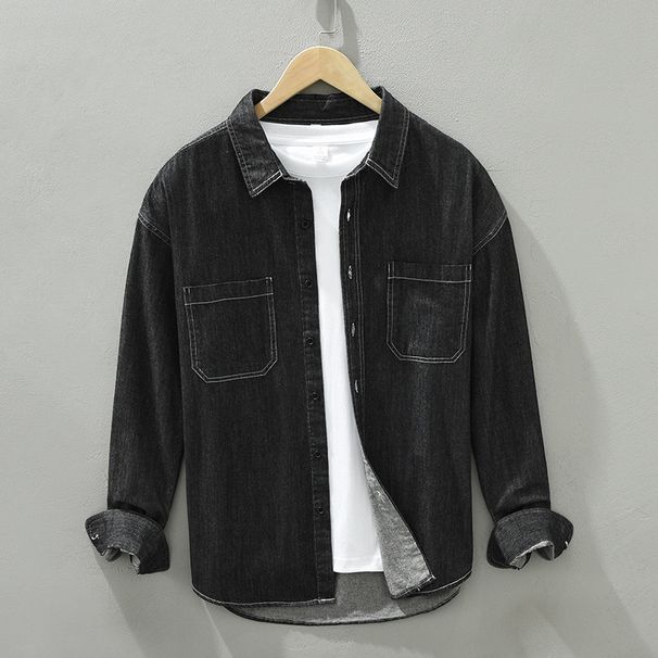 Men's Clothing Cotton Men's Denim Shirt Jacket Long Sleeve Trendy Men's Work Shirt Loose Japanese Casual Shirt_mkmklike.com