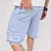 Men's Distressed Denim Shorts Casual Straight Cut Summer Raw Hem Multiple Washes Available_mkmklike.com