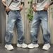 Men's High Street Tie Dye Jeans Trendy Retro Washed Distressed Loose Straight Leg Wide Leg Pants For Spring And Autumn_mkmklike.com