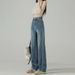 plus Size High-Waisted Floor-Length Jeans Retro Vibe Casual Slimming Straight Leg Loose Fit Long Pants for Women_mkmklike.com