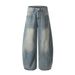 American Style Vintage Denim Scimitar Punk High Street Loose Wide-Leg Banana Men's Gradient Washed Long Pants_mkmklike.com