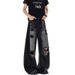 Spring/Summer New Retro Ripped Jeans Loose Fit Distressed Washed Wide Leg Pants Street Style For Men And Women_mkmklike.com