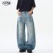 Vintage Washed Loose Fit Banana Jeans Men's Curved Hem American Streetwear Retro Denim Trousers with Relaxed Silhouette_mkmklike.com