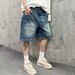 Retro Pocket Denim Shorts – Unisex High-Waisted Wide-Leg Shorts (Blue, Sizes S-Xxl) Breathable Cotton_mkmklike.com