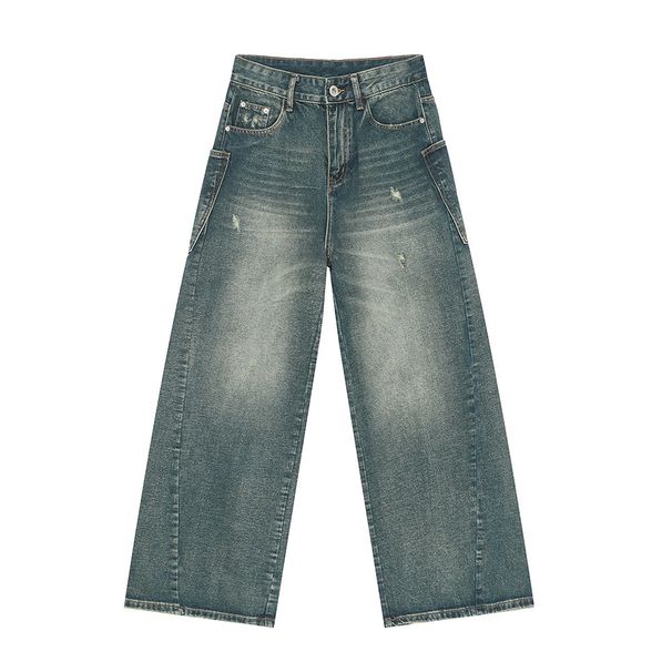 EF JEANS | 2024 New Product, American High Street Worn And Spliced Large Pocket Drape Trendy Wide-leg Jeans_mkmklike.com