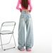 2026 Spring New Style Flap Design High-Waisted Loose-Fit Straight Wide-Leg Floor-Length Jeans For Women_mkmklike.com
