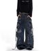Men's Clothing Unisex Style Washed Distressed Multi Pocket Cargo Jeans Straight Leg Loose Fit Wide Leg Street Style Trendy_mkmklike.com