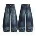 Vintage Washed Whisker Jeans – Unisex Baggy Straight-Leg Denim Pants, 77.1% Cotton, Slim-Fit Curve Hem (XS-2XL, Dark Blue)_mkmklike.com