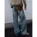 Men's Trendy Retro Patchwork Washed Distressed Blue Straight Leg Jeans Loose Fit Wide Leg Casual Trousers Stylish Design_mkmklike.com