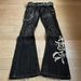 Gothic Embroidered Flare Jeans – Y2K Punk Denim Pants With Heavy Stitching & Distressed Wash For Men & Women_mkmklike.com