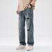 Men's Clothing New Retro Washed Hole Jeans Men's Casual Versatile Loose Straight Wide Leg Pants Handsome Style_mkmklike.com